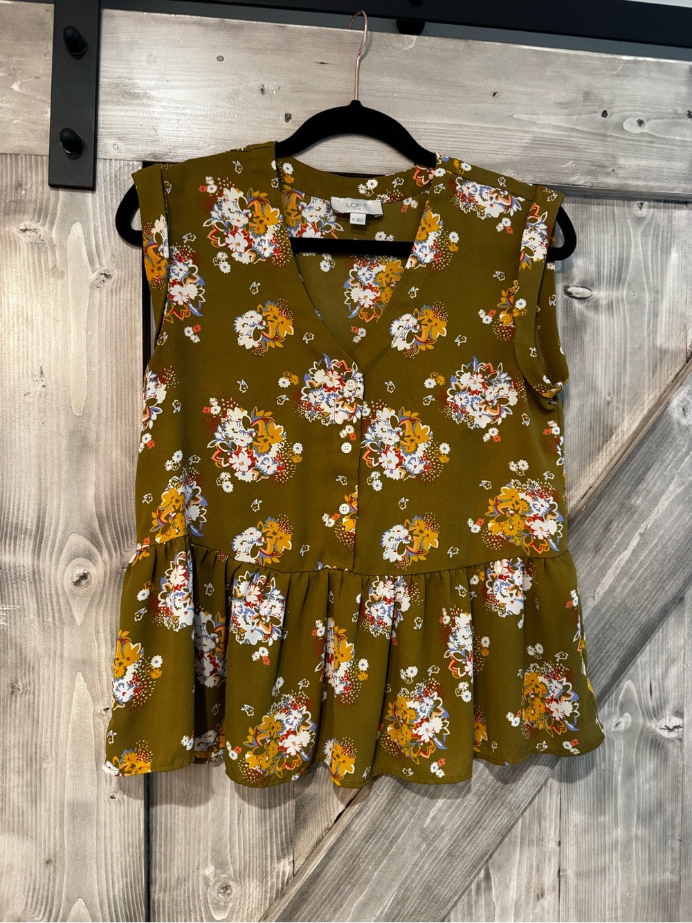 LOFT Olive Green Floral Peplum Blouse